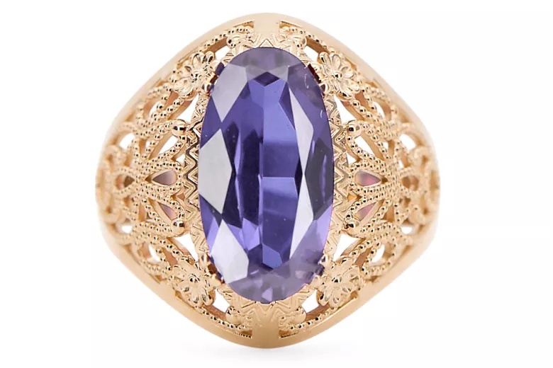 14-кв Желтое золото Александрит Кольцо Винтаж стиль vrc074y